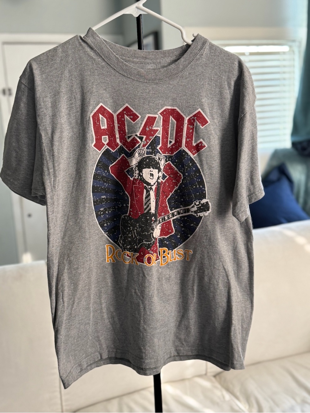 AC/DC Gray Tee with Red and Navy Graphic L